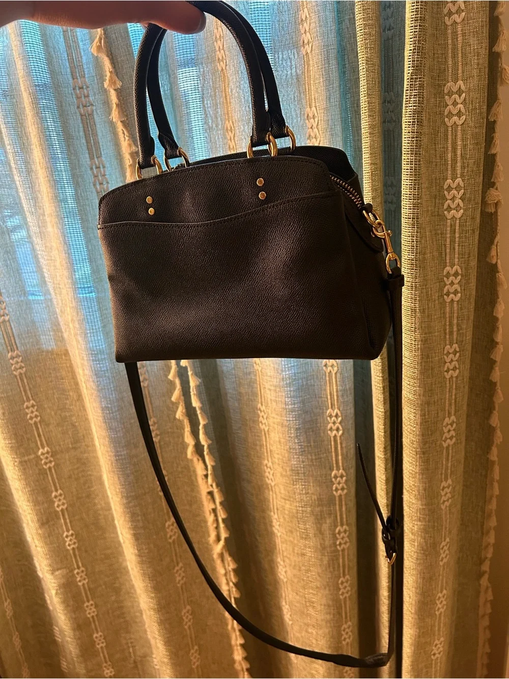 Coach Black Leather Satchel with Gold Accents